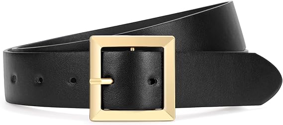 SUOSDEY Women Leather Belt for Jeans Dresses Pants Fashion Waist Belt Ladies Belts for Trendy with Gold Square Buckle